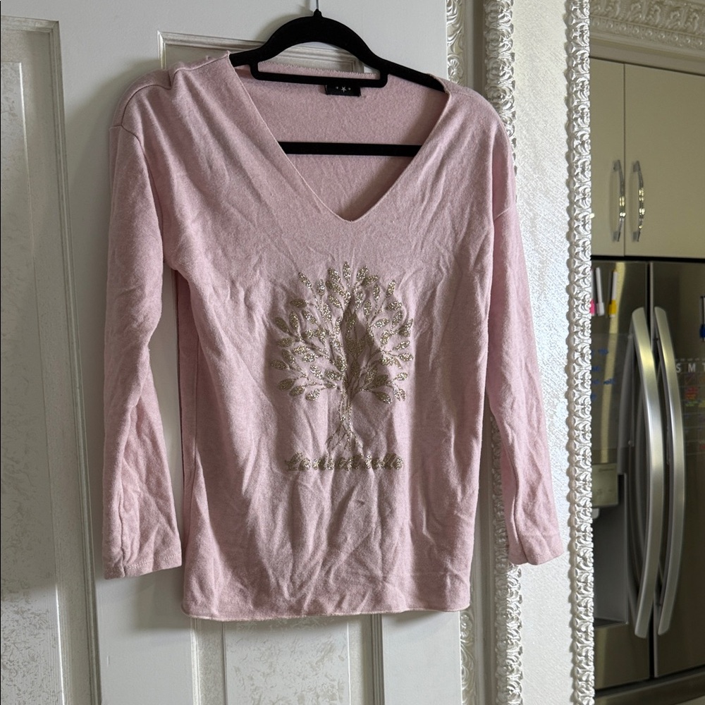 Pink V-Neck Tree Design Top